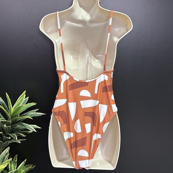 Upwest High Cut,Henley snap front,padded geometric pattern one piece swim,summer - Picture 5 of 10